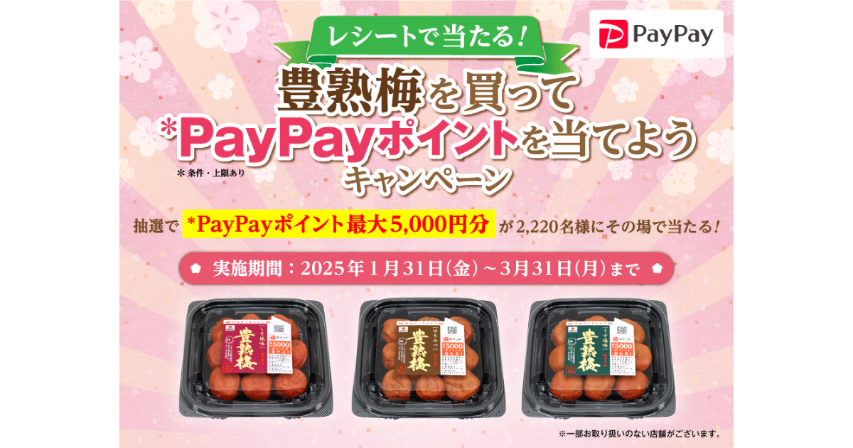 中田食品｜レシートで当たる！豊熟梅を買ってPayPayポイントを